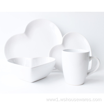 Fine stoneware 16pcs heart shape color glazed dinnerware
